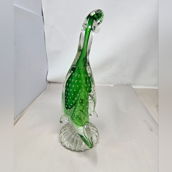 Murano Glass Duck Clear With Green & White Controlled Bubbled Get Quacked Ducky - Picture 5 of 14
